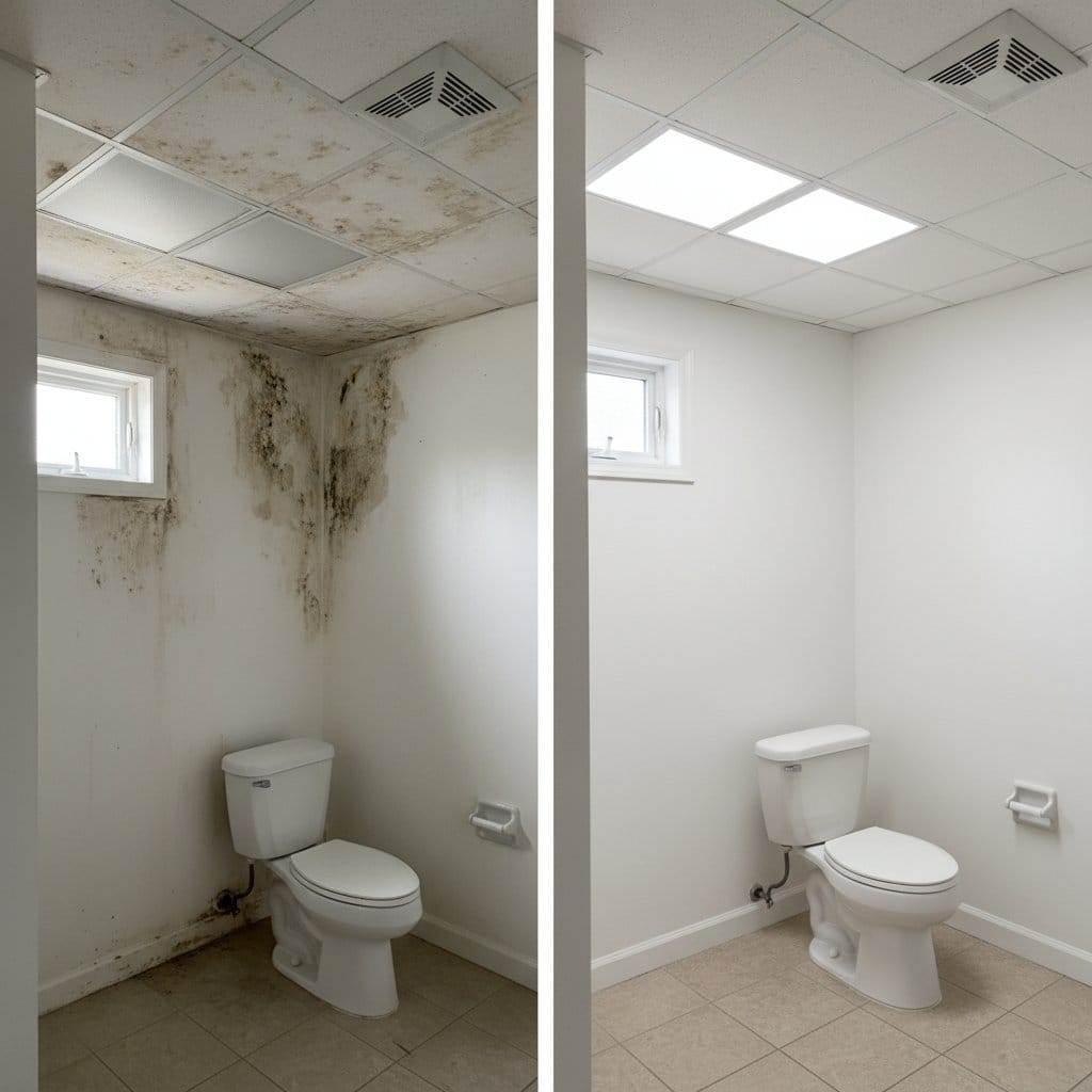 Before and after mold inspection & moisture assessment in Saddle River split-level home bathroom