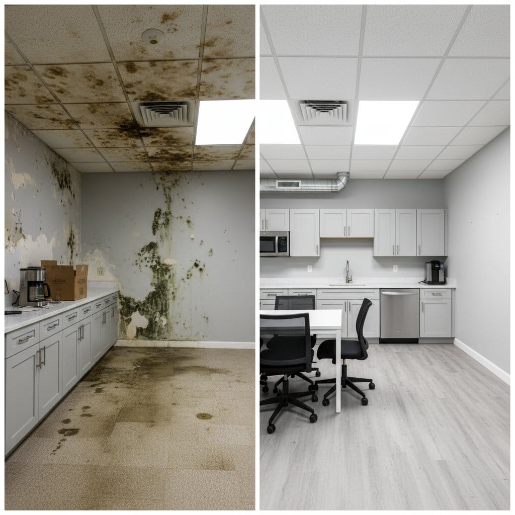 Saddle River Mold Removal commercial office space restoration before and after in Saddle River