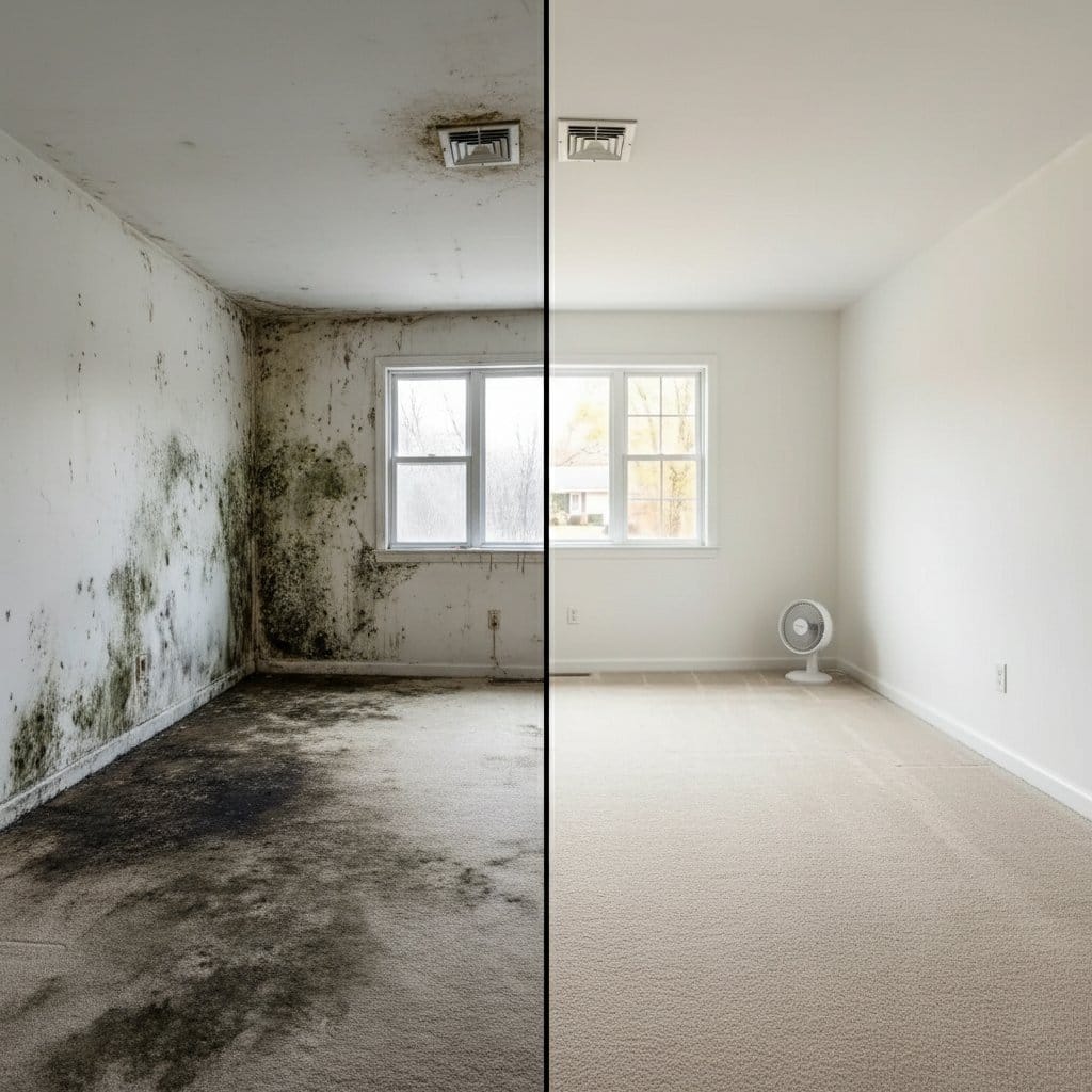 Before and after mold testing & lab reporting in Saddle River two-story residence bedroom