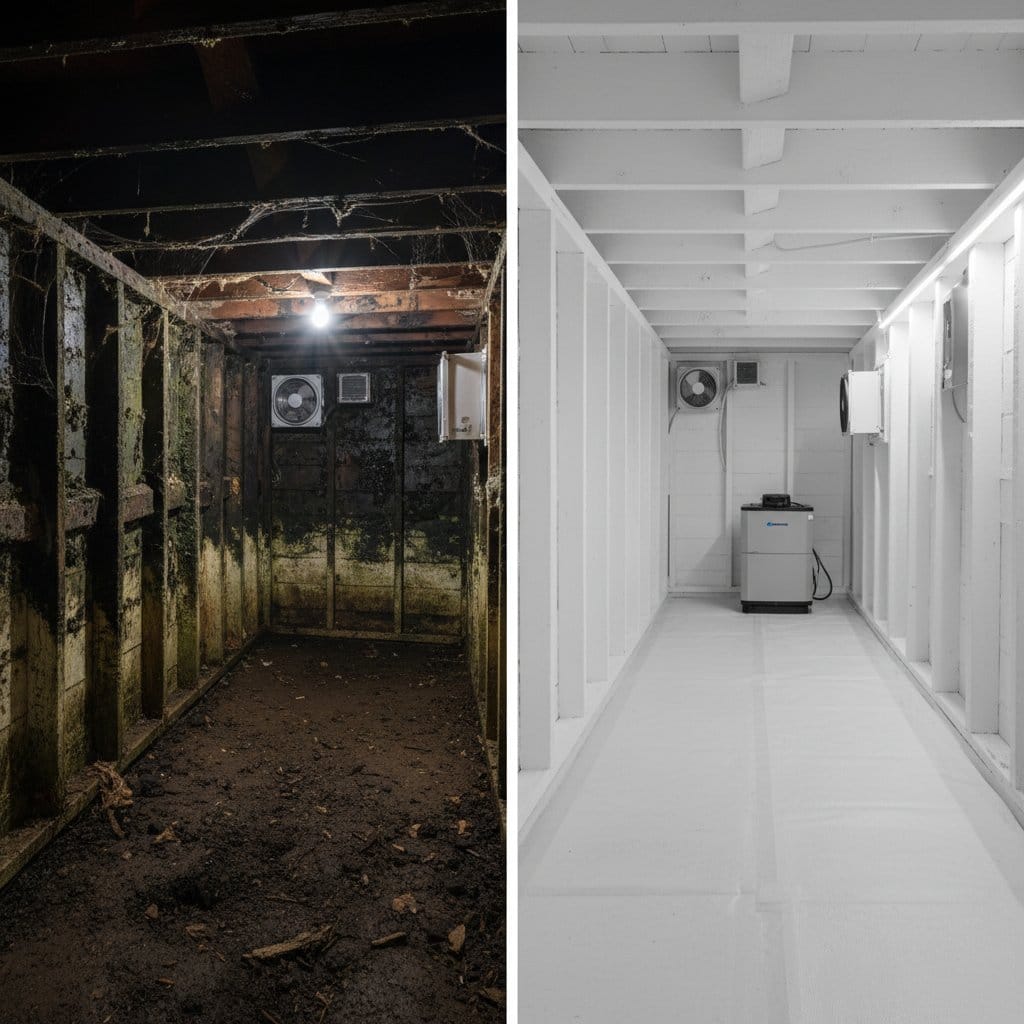 Mold Removal & Remediation restoration — crawl space of multi-family property in Saddle River, NJ