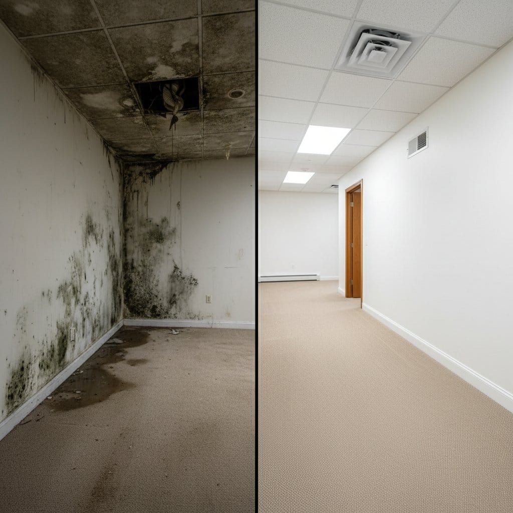 Black Mold Removal before and after in hallway, Saddle River NJ